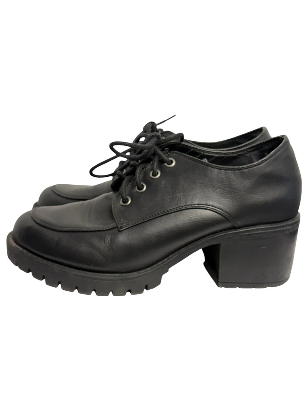 MIA Black Leather Lace-Up Block Heel Oxfords Sz 8.5